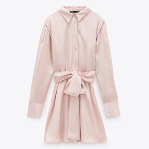 ZARA Blush Pink Belted Shirt Dress – Size S